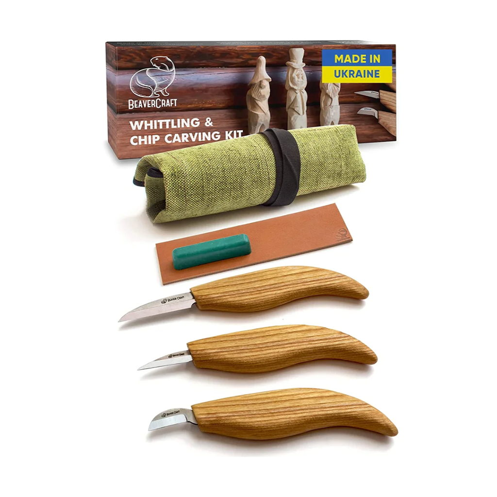 BeaverCraft Starter Chip and Whittle Knife Set with Accessories S15