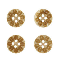 Wooden Buttons with Flower 1.6cm (Set of 4)