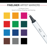 Fineliner Artist Pens - 12 Colours