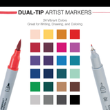 Dual-Tip Artist Markers (Microbrush + Fine Liner Tip)