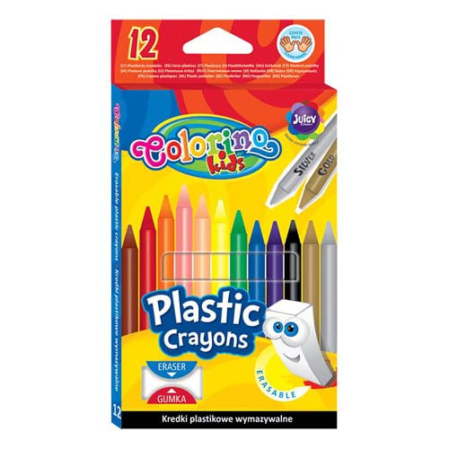 Set of 12 Plastic Crayons + Eraser
