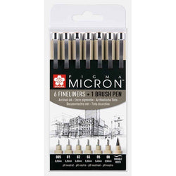 Sakura Pigma Micron Fineliner 6-set + 1 Brush Pen