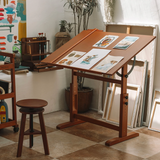 Wood Drafting Table, Artist Drawing Desk, Walnut