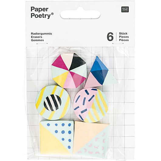 Paper Poetry Erasers Modern Mix x6 pieces