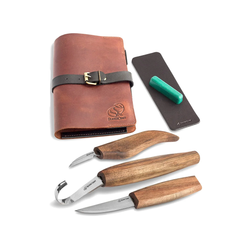 Deluxe Spoon Carving Set With Walnut Handles and Leather Pouch