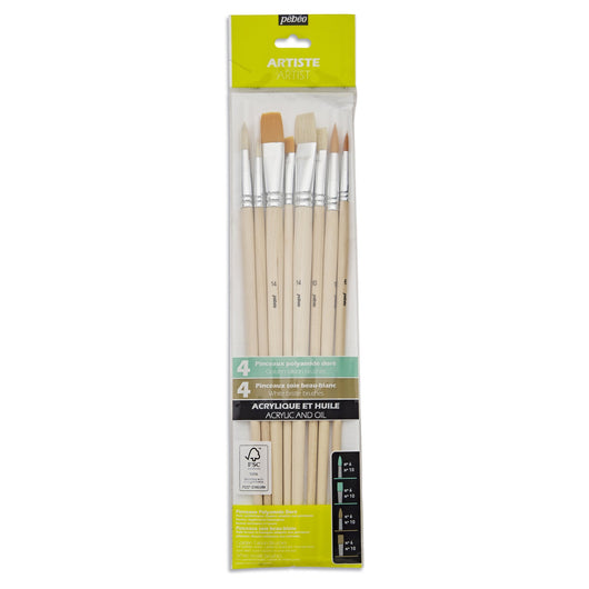 Brush Set Bristle & Synthetic Mix Long Handle - Set of 8