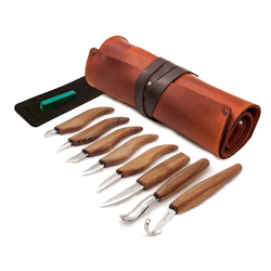 Deluxe Wood Carving Set With Walnut Handles and Leather Pouch