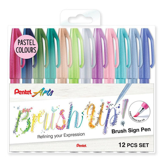 Pentel Brush Sign Pen - Pastel Set of 12 - Art Academy Direct malta
